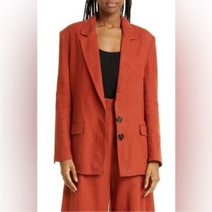 Farm Rio Linen Single-Breasted Brown Blazer Size M NWT